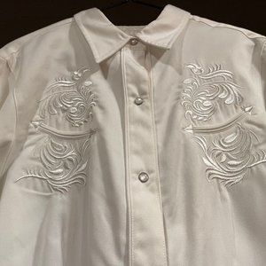 ROPER RETRO WESTERN WHITE PEARL SNAP SHIRT, SZ M